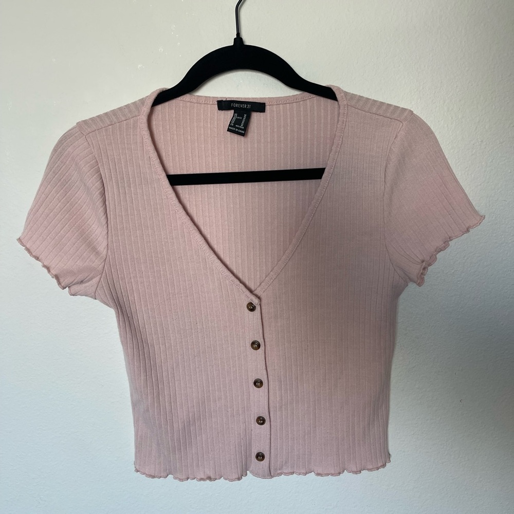 Light pink button down cropped top